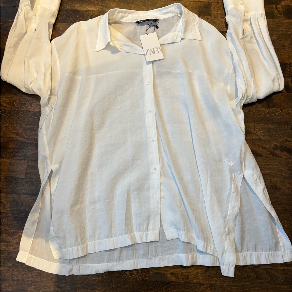 ZARA flowy Ecru oversized shirt - Picture 7 of 16